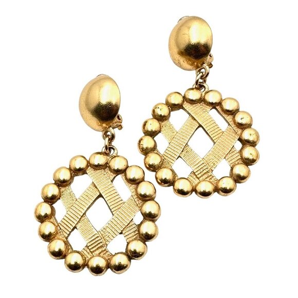 Designer Balenciaga Made in France Matte Gold Tone Statement Clip Earrings - Picture 1 of 4